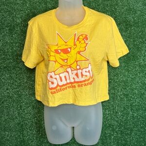Yellow Short Sleeve Tee with Cartoon Citrus Design Sunkist